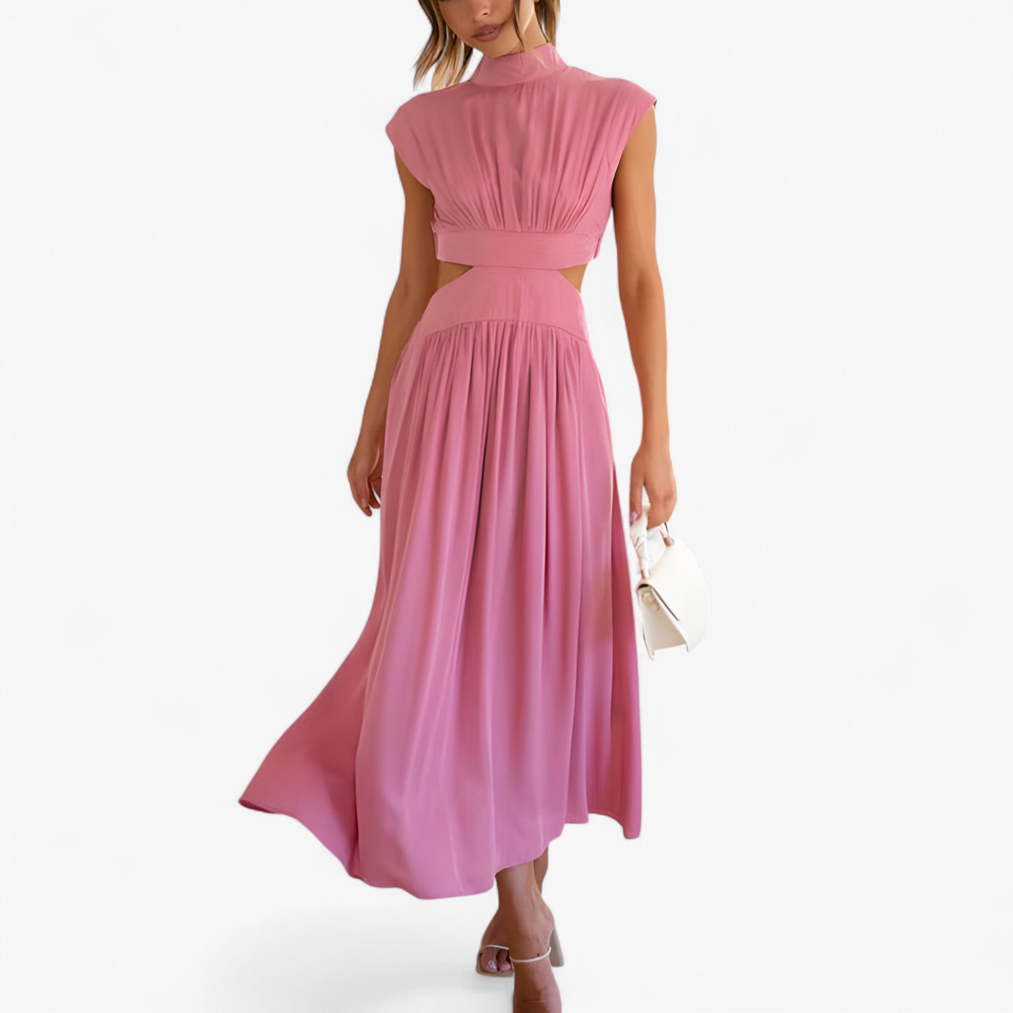 Elena | Elegant kjole med høj hals - Rosa - women's fashion - {{ product_tags }