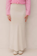 Hørskørt til kvinder - Elegant langt beige satinlook