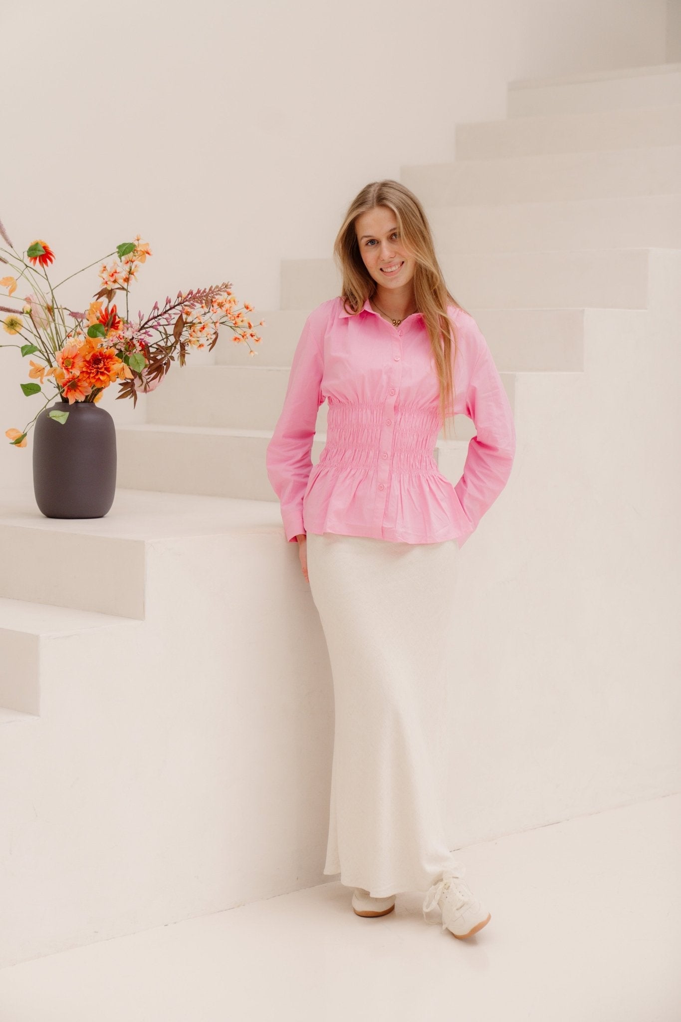 Lang hør satin nederdel i elegant perlebeige - - rok - {{ product_tags }