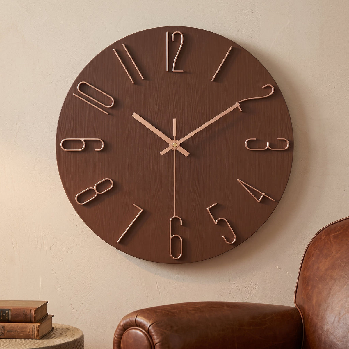 WireClock Moderne Vægur til Stuen - Brun - Wall Clocks - {{ product_tags }