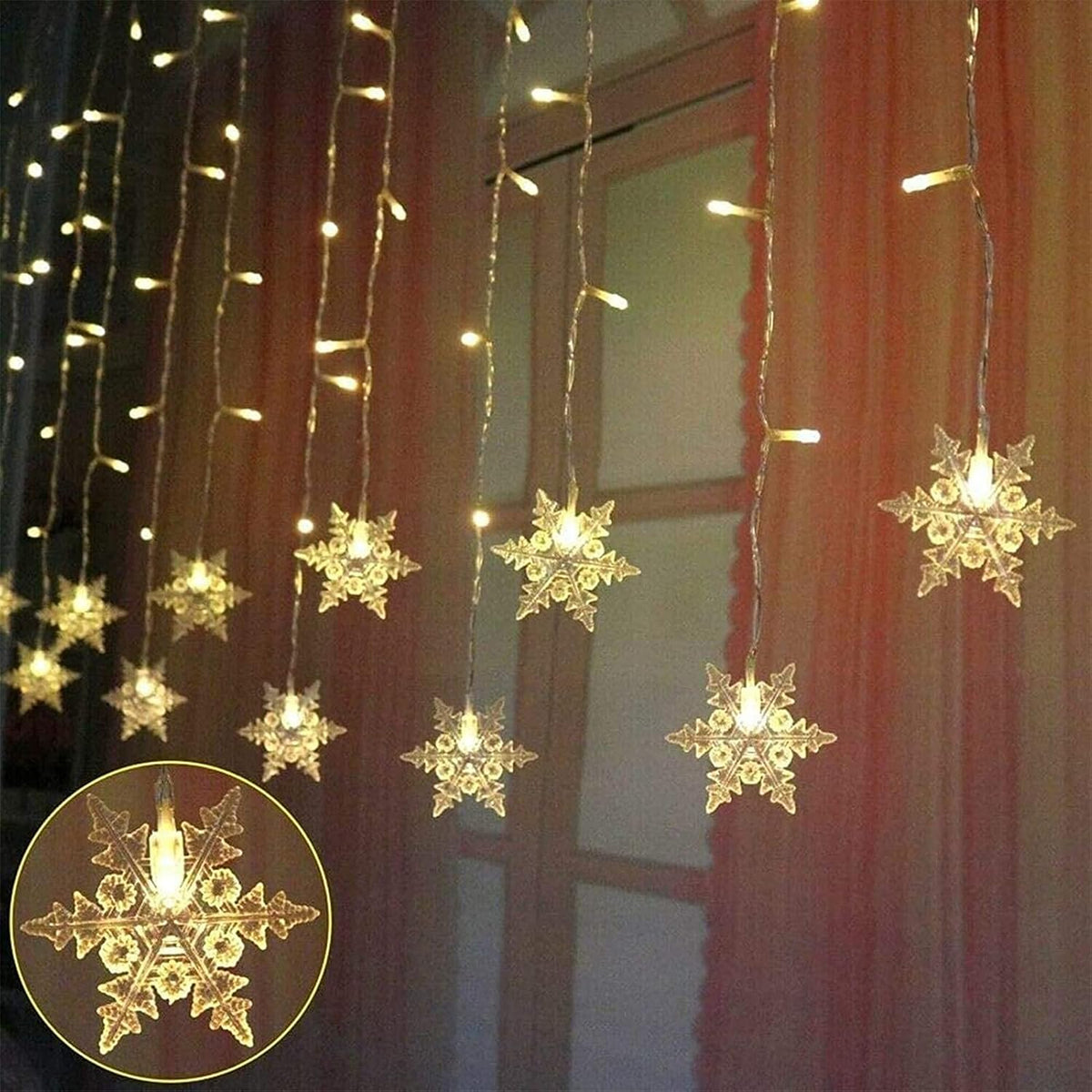 LED Snefnug Gardinlys – Jule-lyskæde med 8 Funktioner - - LED Curtain String Lights - {{ product_tags }
