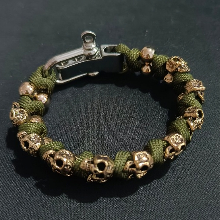 URGO™ | Sølvskalle Armband i Premium Paracord fra hæren - Militærgrøn - watches - {{ product_tags }