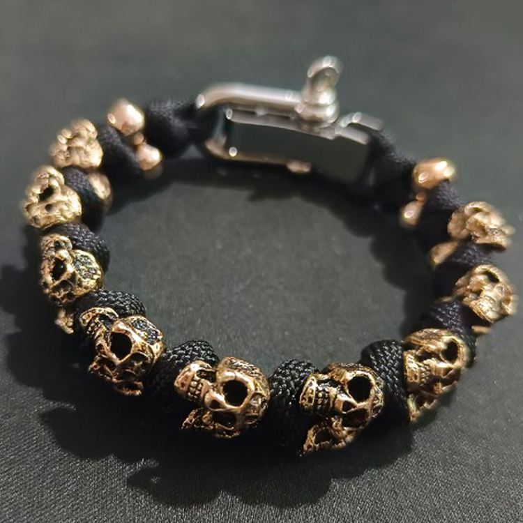 URGO™ | Sølvskalle Armband i Premium Paracord fra hæren - Sort - watches - {{ product_tags }