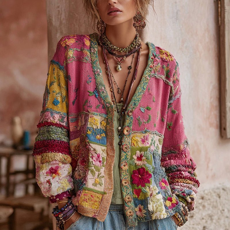 Dame Blomster-Patchwork Cardigan Vest, Zoe